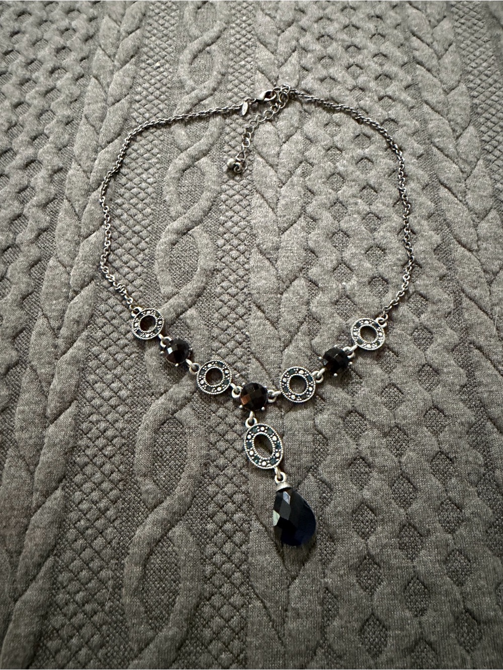 Avon Silver-Tone Necklace with Black Faceted Drop